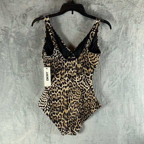 DKNY Women's‎ Swimsuit S One Piece Animal Leopard Print Twist Front Keyhole NWT - Picture 2 of 8